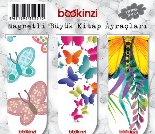 Magnetli Büyük Kitap Ayraç / Kelebek Temalı (3 Adet)